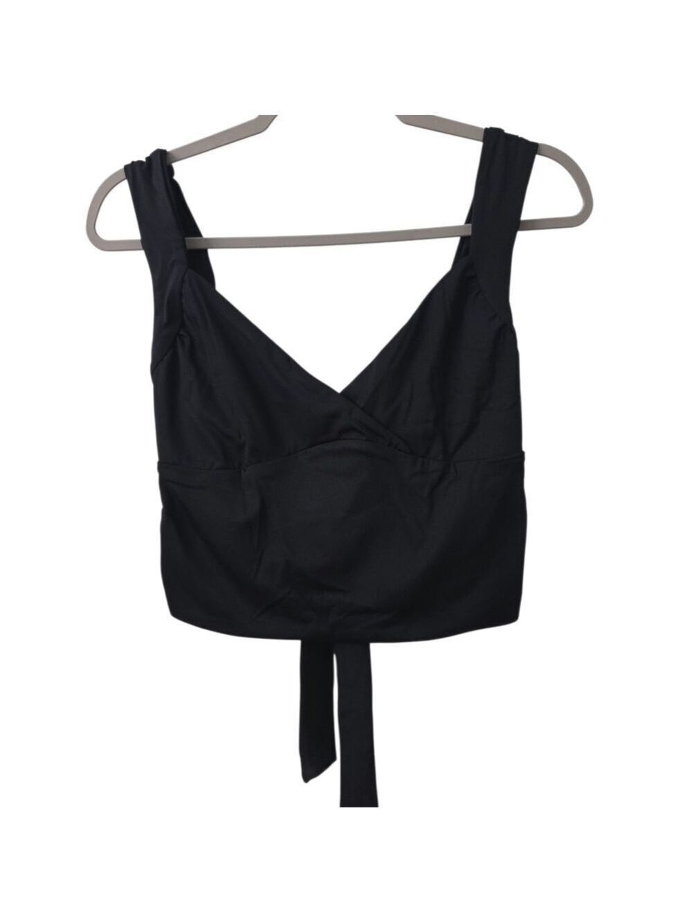 Gobles Black Tie Back V Neck Ruched Sleeveless Crop Top M